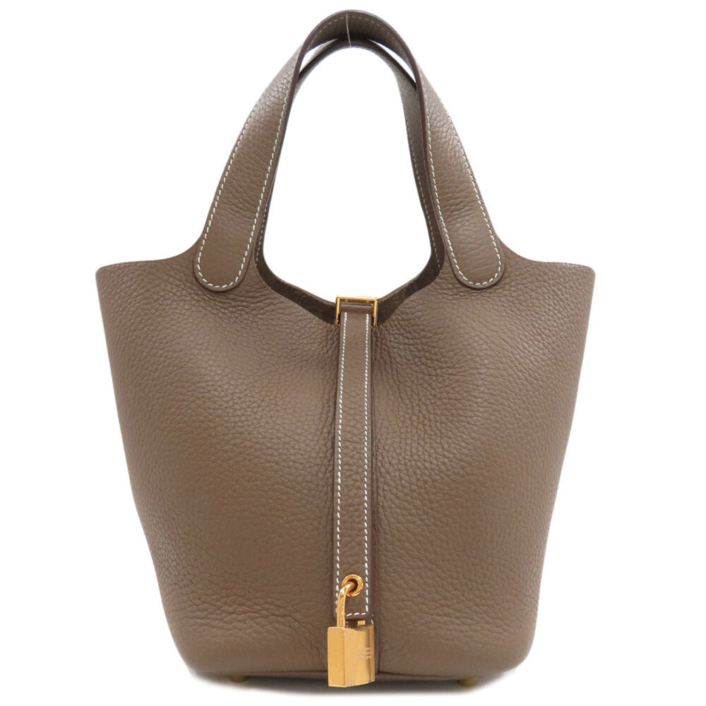 Hermes Picotin Lock PM Etoupe Gold Hardware Handbag Taurillon Leather Women's...